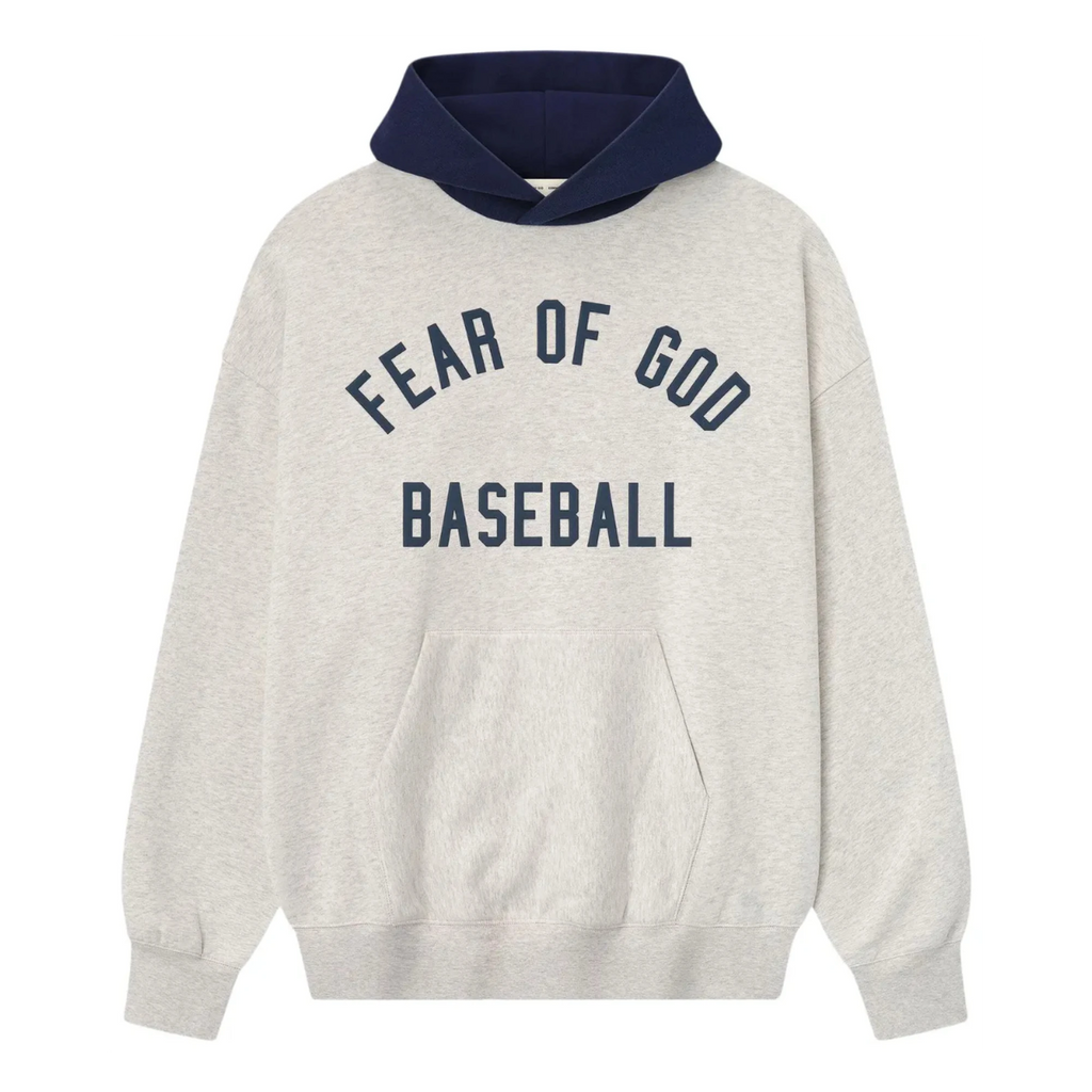 Fear of God Essentials FW25 MLB Sport Hoodie Oatmeal Heather/Midnight Navy