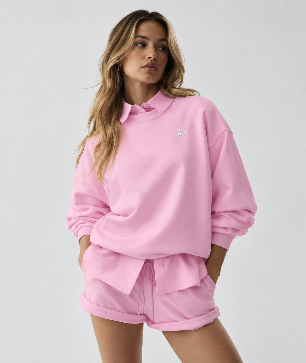 Alo Yoga Accolade Crew Neck Pullover Pink Marshmallow