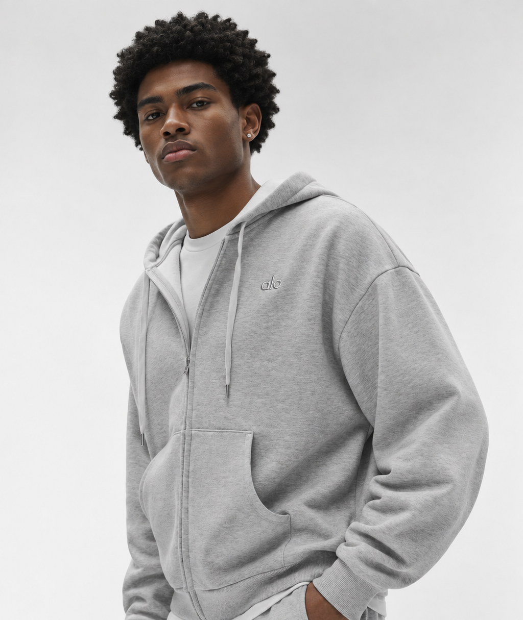Alo Yoga Accolade Full Zip Hoodie Heather Grey